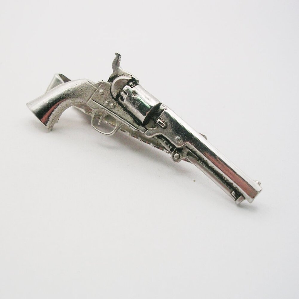 Vintage Tie Clip Bar Colt Six Shooter silver tone Anson Pistol Handgun